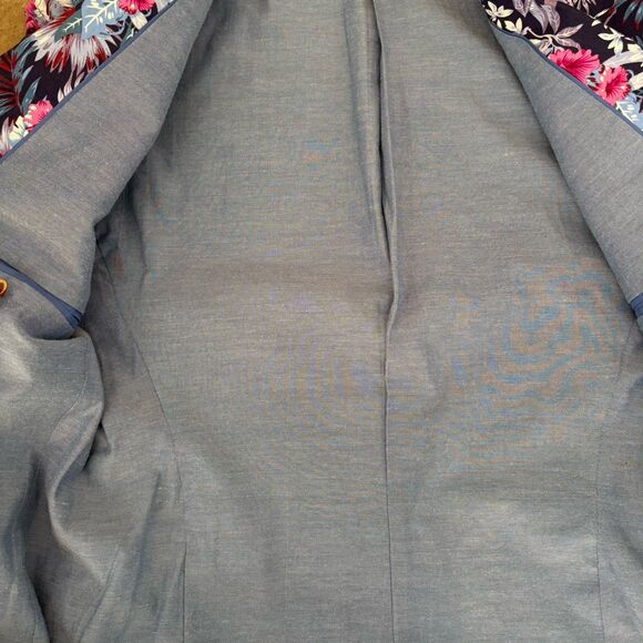 Tallia Blazer Mens Size 38R Blue Slim-Fit Floral Print Suit Jacket Linen Blend - Picture 9 of 11